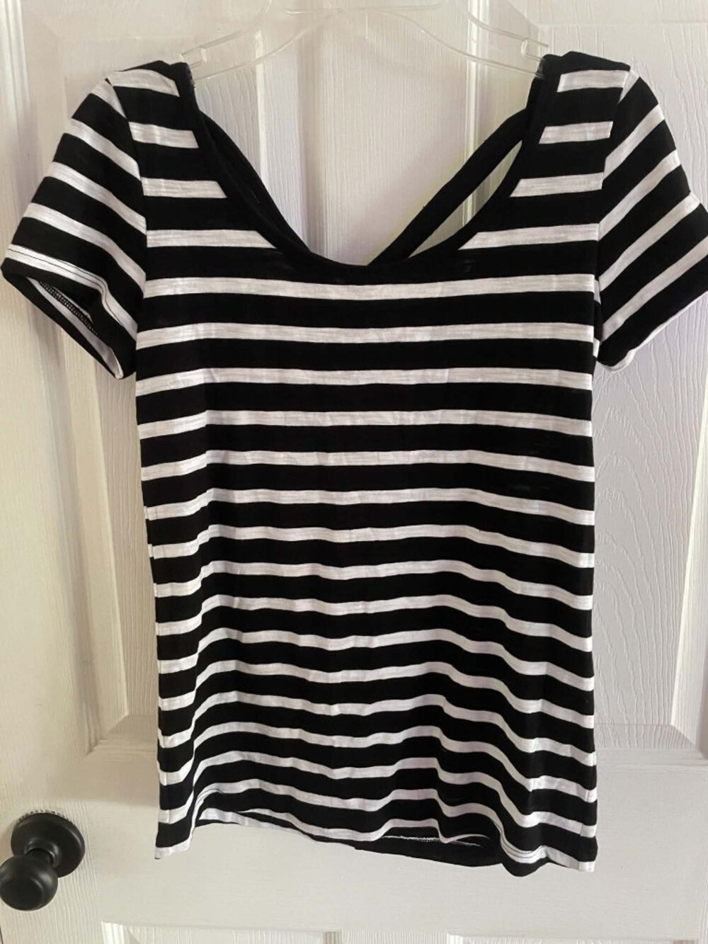 WHBM White House Black Market Striped Shirt Top Criss Cross Open Back XXS